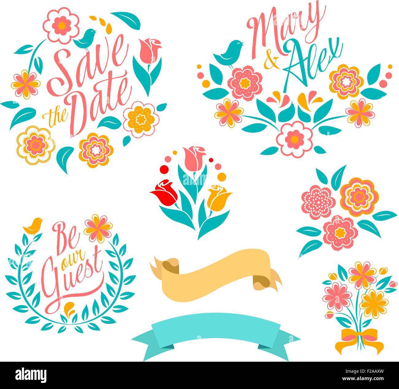 GROßE Hochzeit Grafik set Stock Vektor