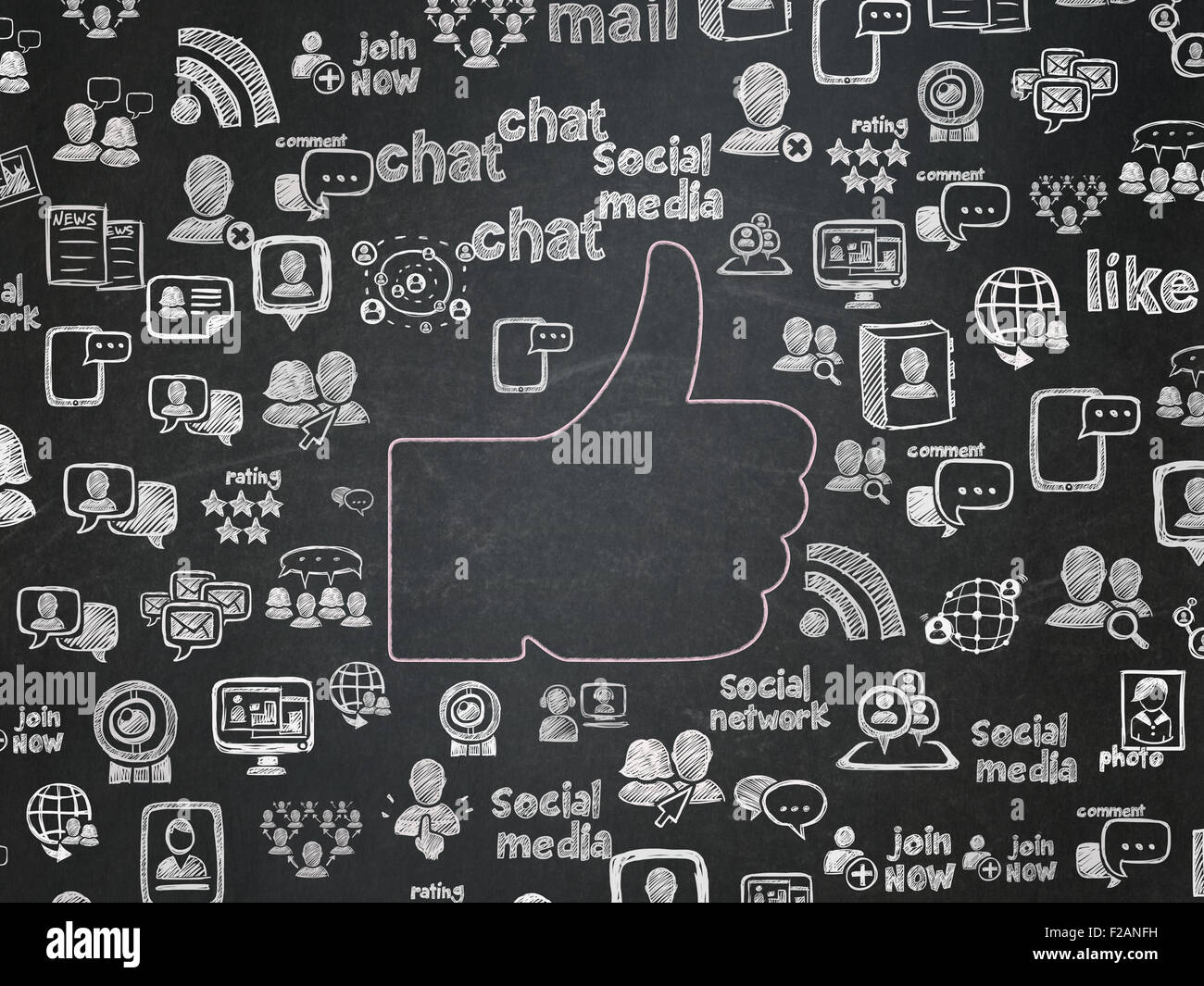 Social-Media-Konzept: Thumb Up auf Schule-Brett-Hintergrund Stockfoto