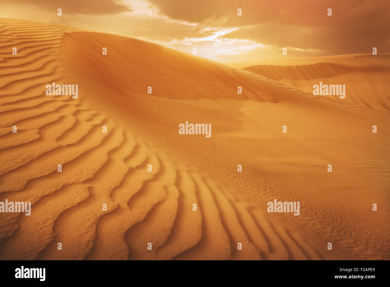 Sandwüste, Sonnenuntergang auf UAE Desert, Dubai Stockfoto