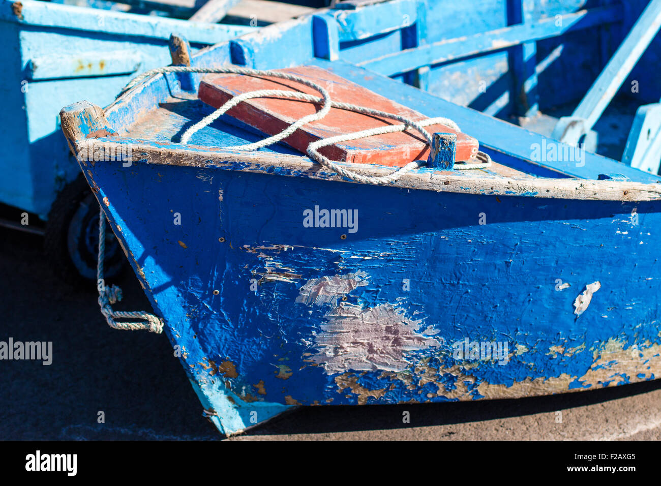 Alte blaue Boot, El Cotillo, Fuerteventura, Kanarische Inseln, Spanien Stockfoto