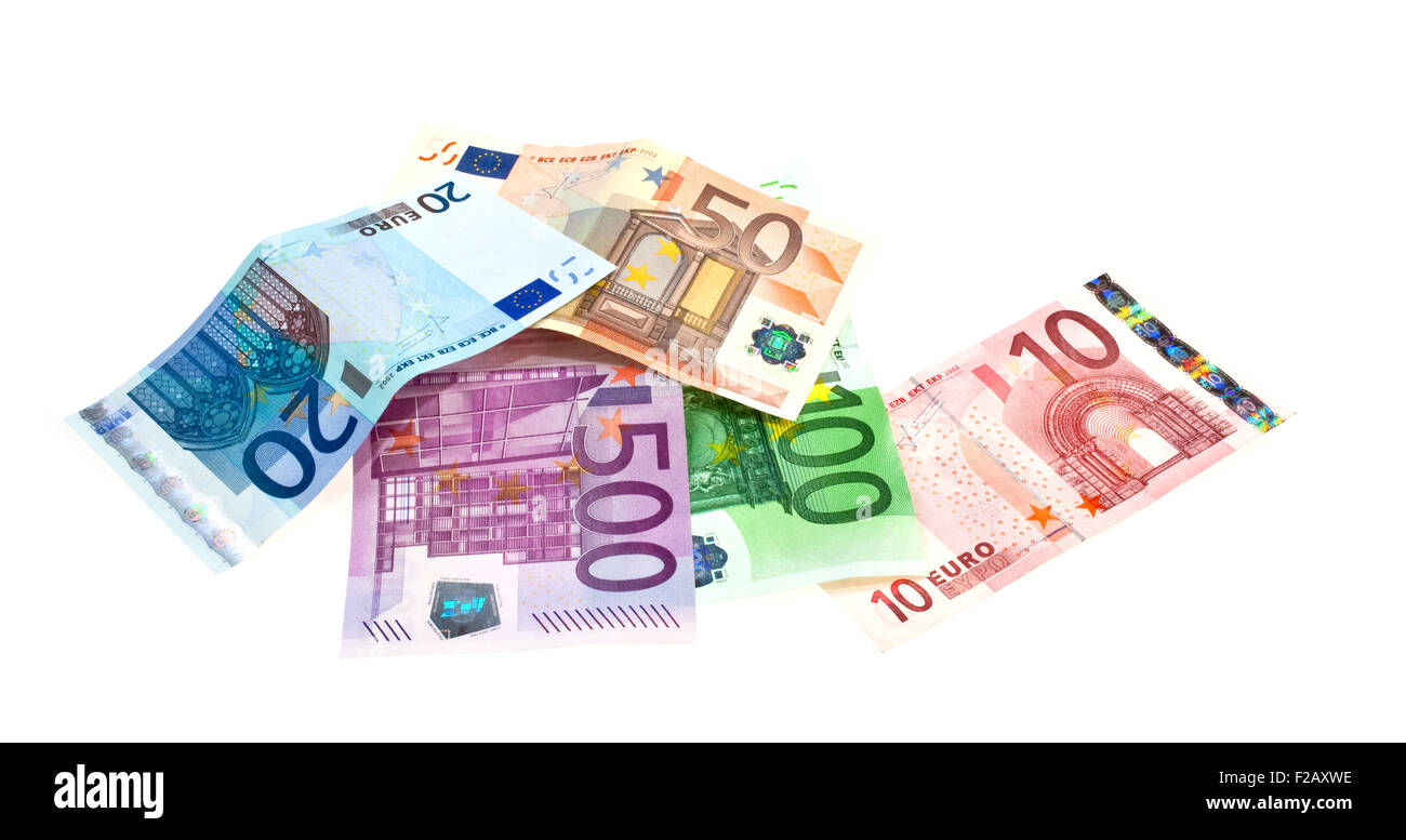 Euro-Scheine auf weißem Hintergrund Stockfoto