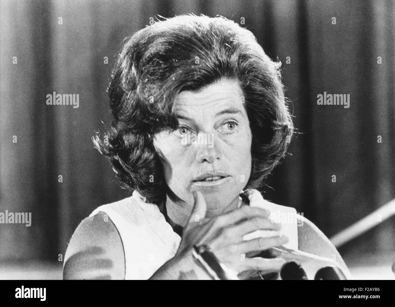 Eunice Kennedy Shriver angekündigt, für eine internationale Konferenz über Abtreibung. 9. August 1967. Shriver war vocal Verfechter von der pro-Life-Bewegung innerhalb der Demokratischen Partei. (CSU 2015 9 798) Stockfoto