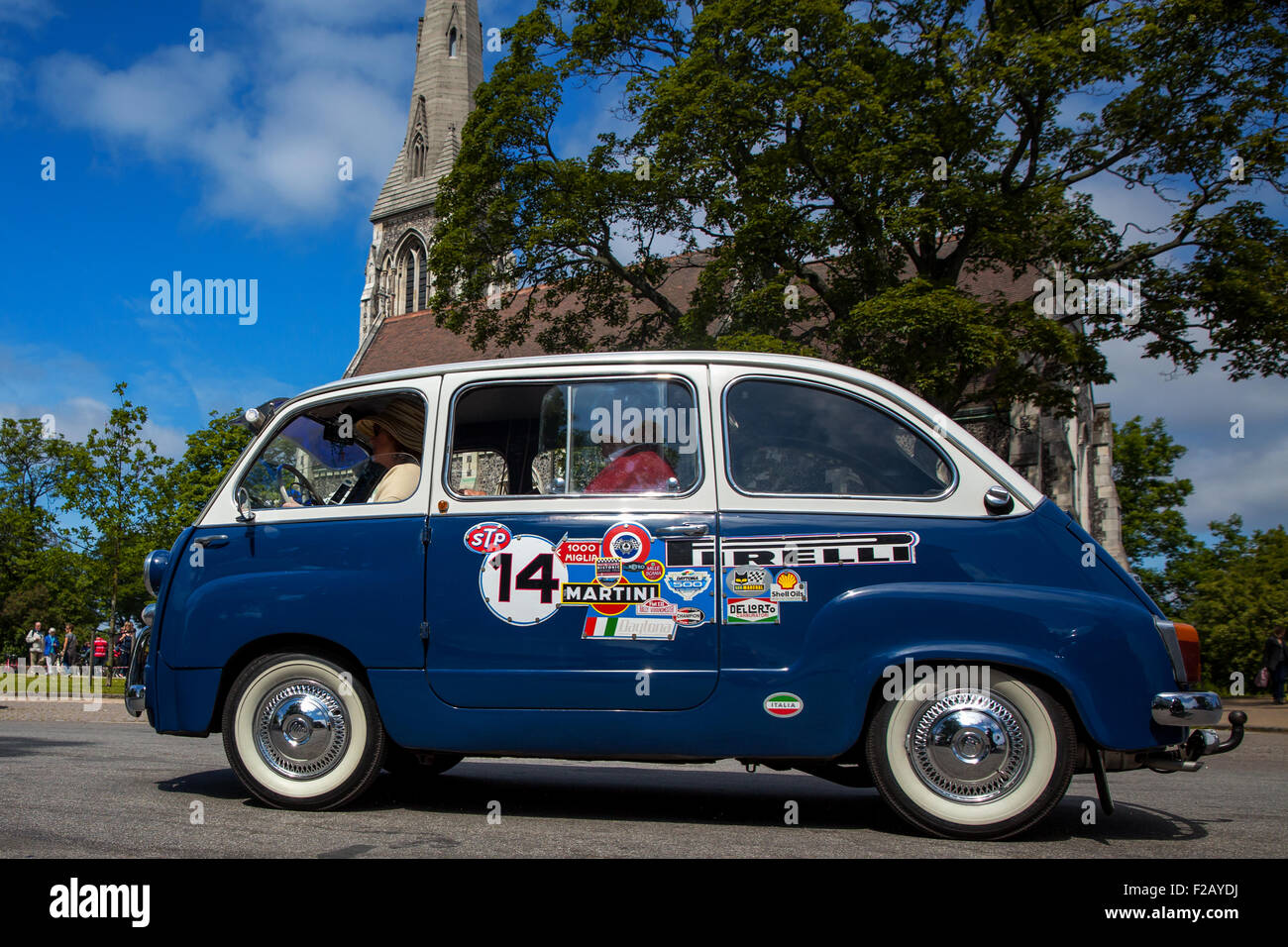 Blau Fiat 600 Multipla, Kopenhagen, Dänemark Stockfoto