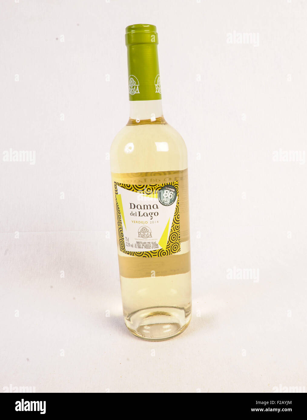 weißer Wein Dama del Lago, Verdejo Rueda-Vino Blanco Dama del Lago, Verdejo, Rueda Stockfoto