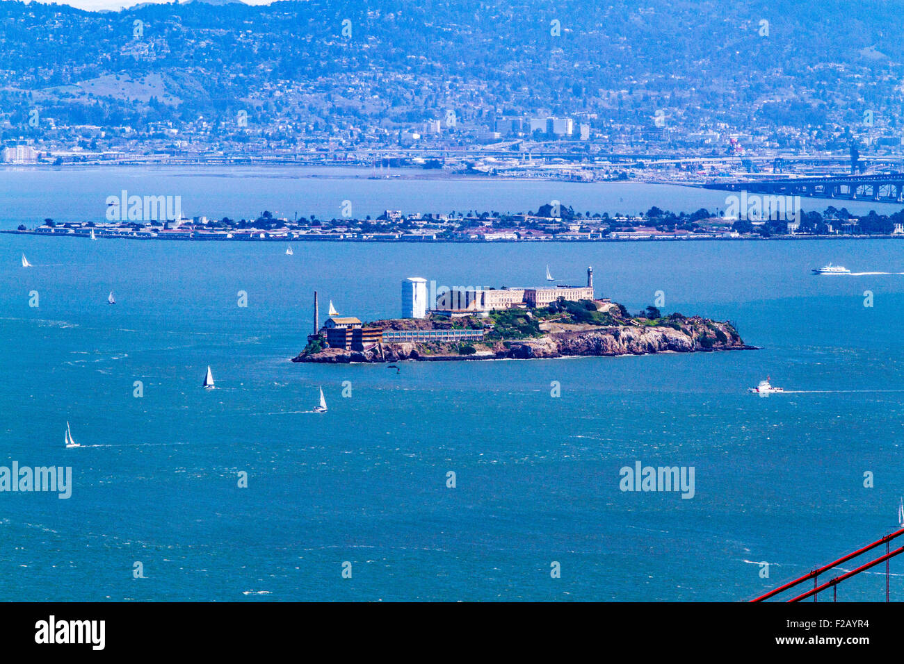 Die Bucht von San Francisco und Alcatraz Insel, Treasure Island und der East Bay in Kalifornien Stockfoto
