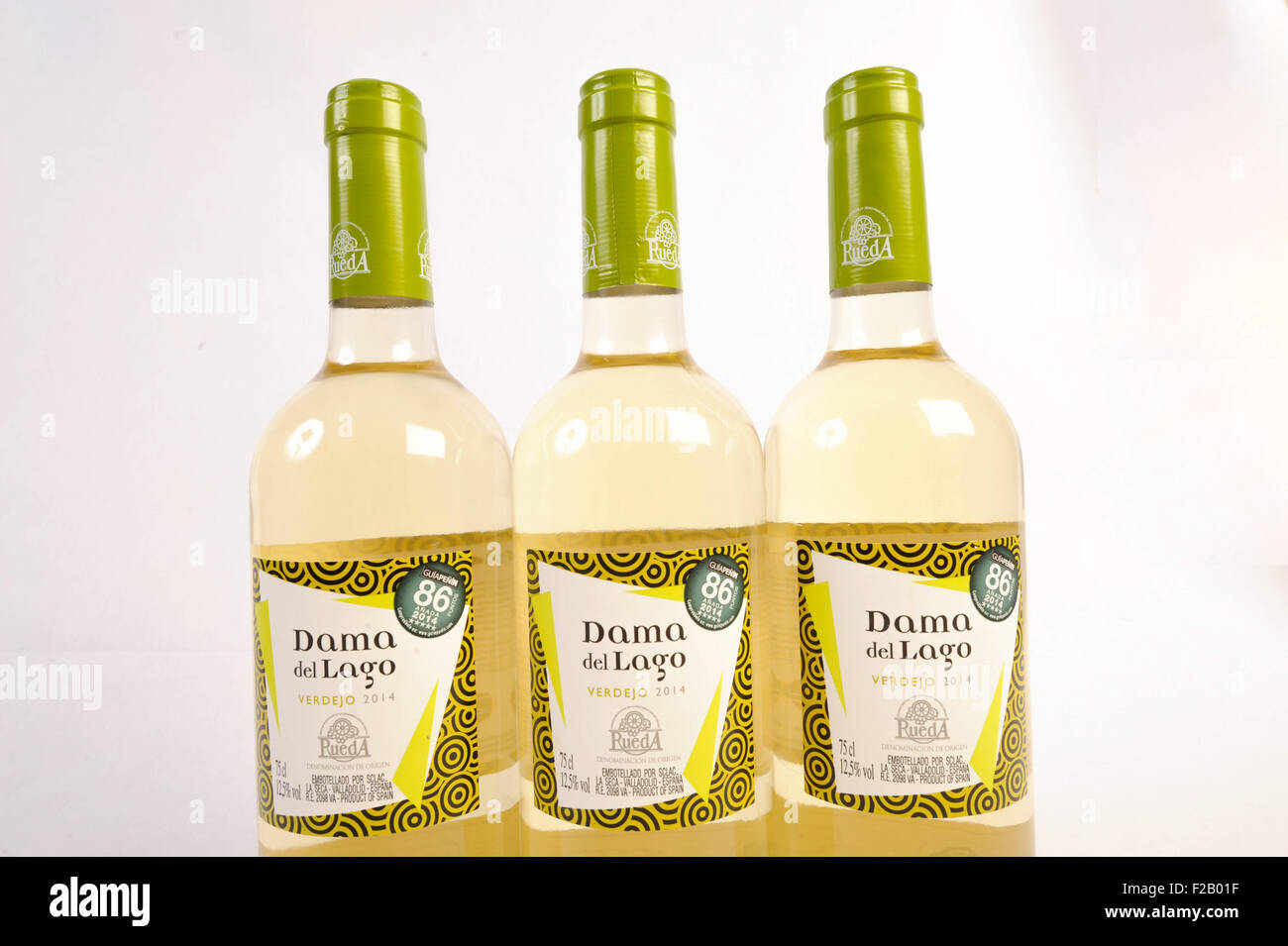 weißer Wein Dama del Lago, Verdejo Rueda-Vino Blanco Dama del Lago, Verdejo, Rueda Stockfoto