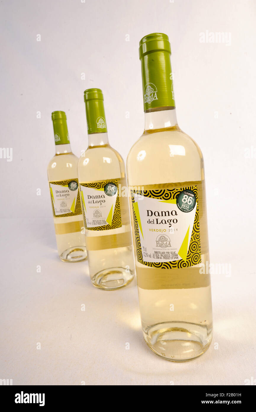 weißer Wein Dama del Lago, Verdejo Rueda-Vino Blanco Dama del Lago, Verdejo, Rueda Stockfoto