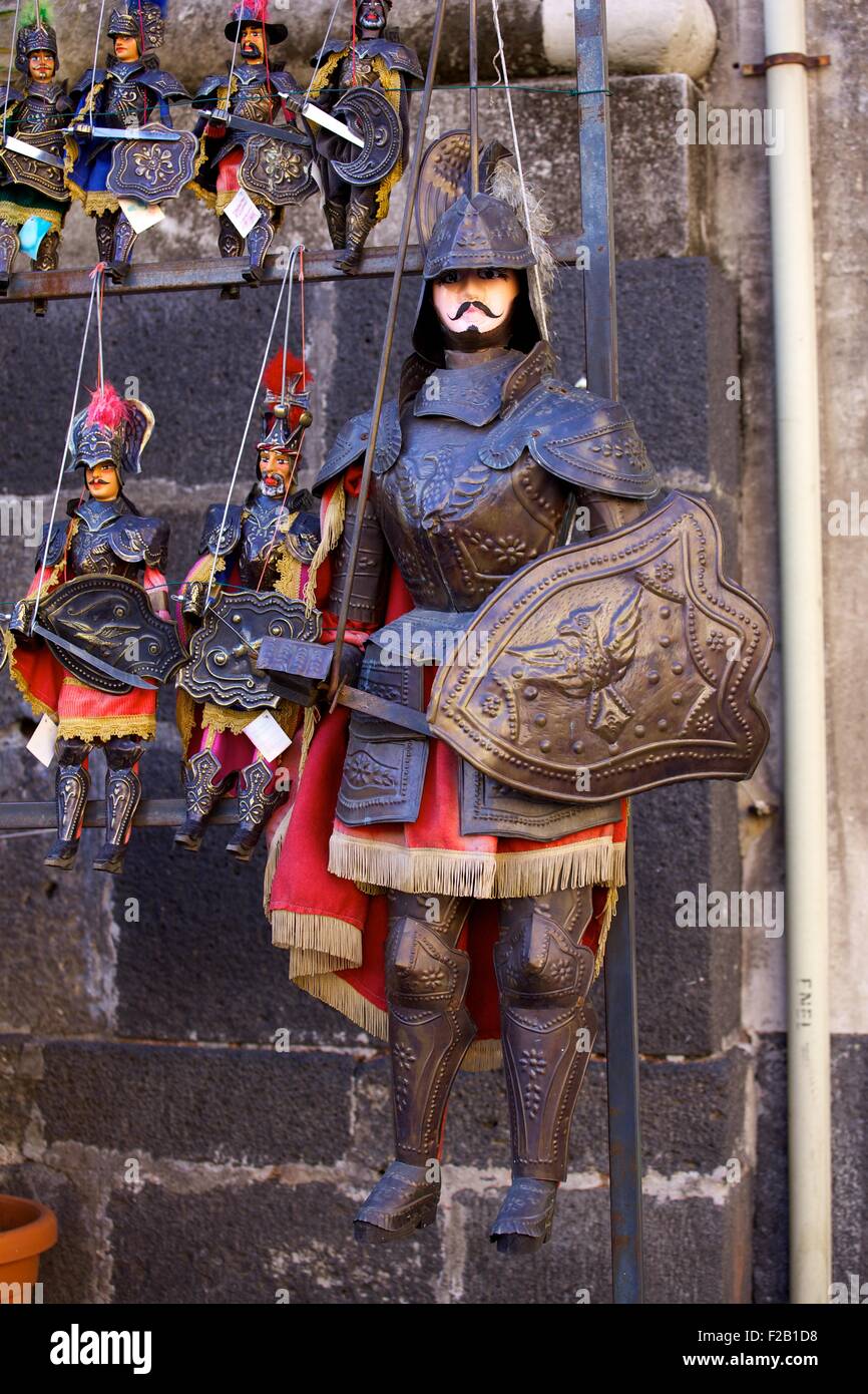 Blick auf traditionelle sizilianische Marionetten Stockfoto