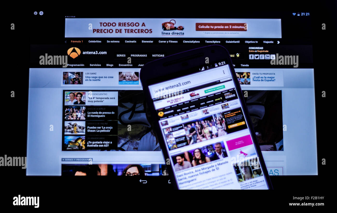 die Webseite von Antena 3-la Página web de Antena 3 Stockfoto