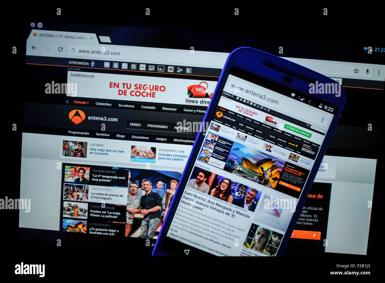 die Webseite von Antena 3-la Página web de Antena 3 Stockfoto