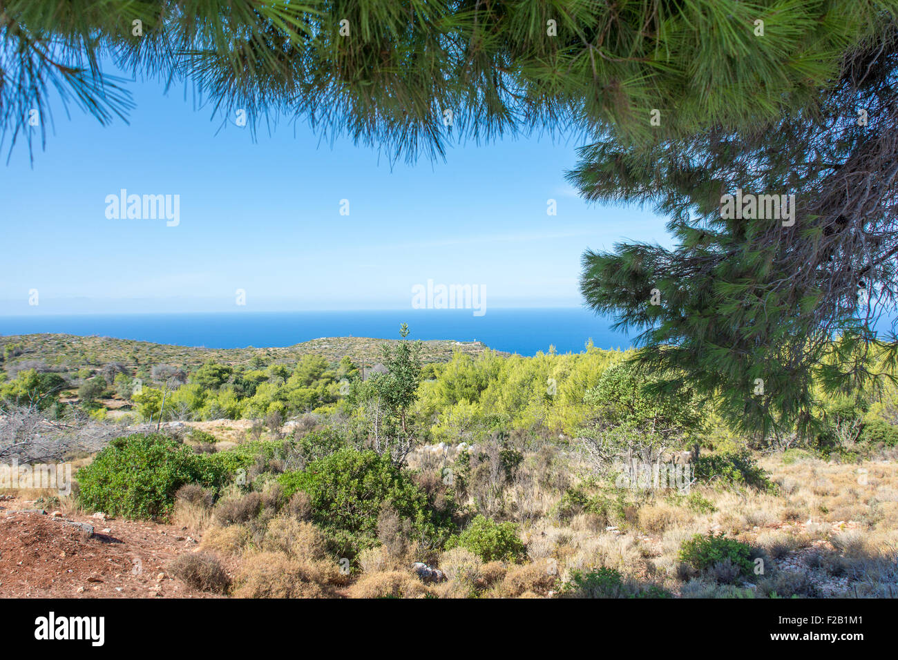 Schöne Aussicht auf Land und Meer in Zakynthos Stockfoto