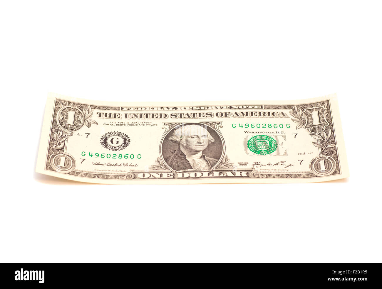 1 Dollar Banknote isoliert auf weiss Stockfoto