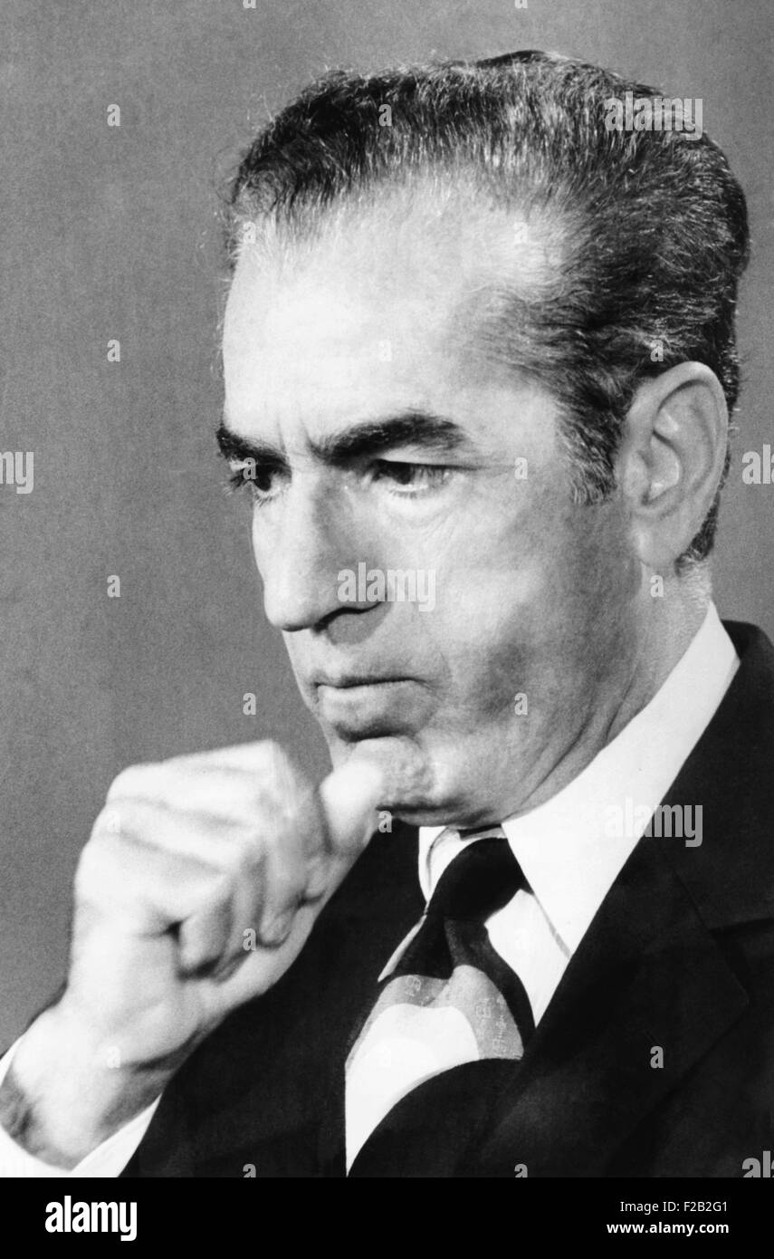 Schah von Persien, die auf NBC-TV "Meet the Press" am 18. Mai 1975. Zwei Monate zuvor gründete er die Royalist NIOC Partei Stockfoto