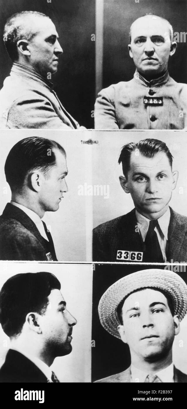 Drei von Gangstern gejagt von FBI-Agenten, 16. Dezember 1933. Von oben: Charles Connors, mittleren Alter internationale Gauner mit der Stockfoto