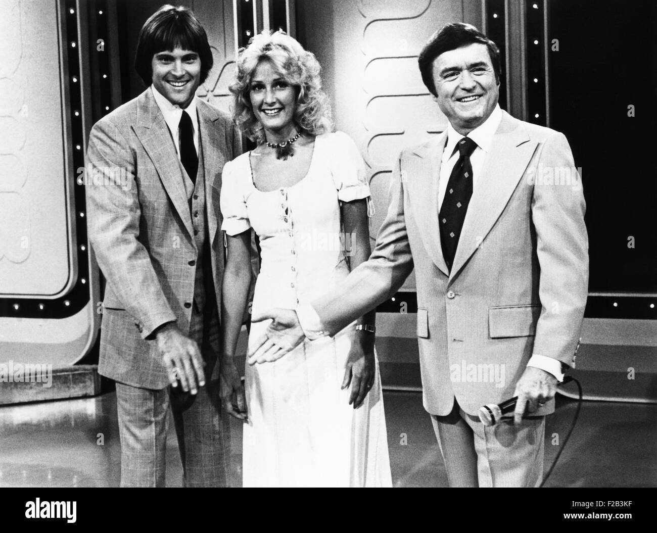 Bruce und Chrystie Jenner Cohost "Mike Douglas Show". Chrystie Crownover war Jenner Frau von 1972 bis 1981. 1977 trat Jenner ABC Fernsehen zu arbeiten in verschiedenen Funktionen als Sportreporter, für TV-Filme gemacht, und seine Frau Chrystie in Segmente von "Good Morning America" beitreten. -(CSU 2015 5 85) Stockfoto