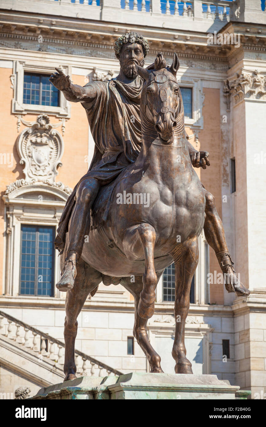 Marcus Aurelius Reiterstatue Piazza del Campidoglio, Rom Italien Roma Latium Italien-EU-Europa Stockfoto