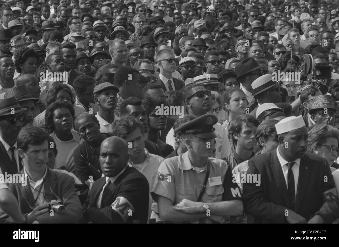 Gesichter in der Menge während des Marsches auf Washington, 28. August 1963. Beobachter geschätzt, dass 75 – 80 % der Demonstranten schwarz waren. - Stockfoto