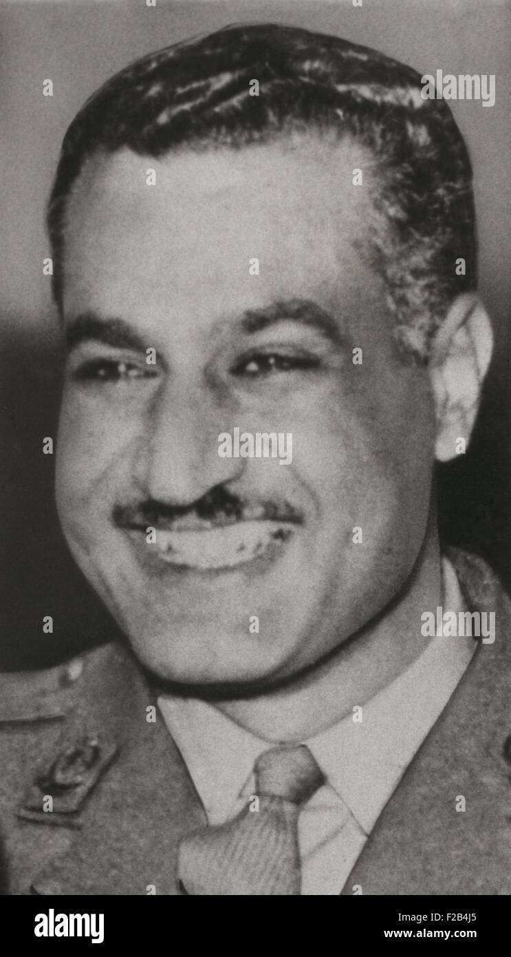 Gamal Abdel Nasser, Präsident von Ägypten im Jahre 1956. Nasser befürwortete Pan-arabischen Einheit und der Vereinigten Arabischen Republik Syrien im Jahre 1958 gegründet. -(BSLOC_2015_1_41) Stockfoto