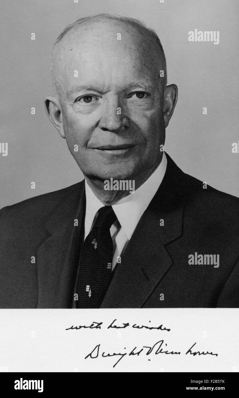 Präsident Dwight Eisenhower, Porträt mit Unterschrift. 13 Februar. 1959 - (BSLOC_2014_16_50) Stockfoto