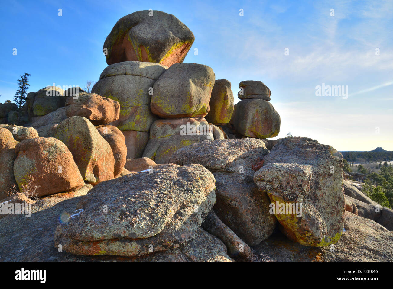 Reibungsklettern Felsen Recreation Area in Medicine Bow National Forest entlang der Interstate 80 in der Nähe von Laramie in Wyoming. Stockfoto