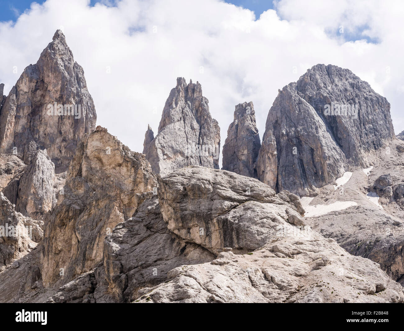Gipfel der blasse Mountan Gruppe, in der Nähe von Rifugio Mulaz, Dolomiten, Tyrolia, Süditalien Stockfoto