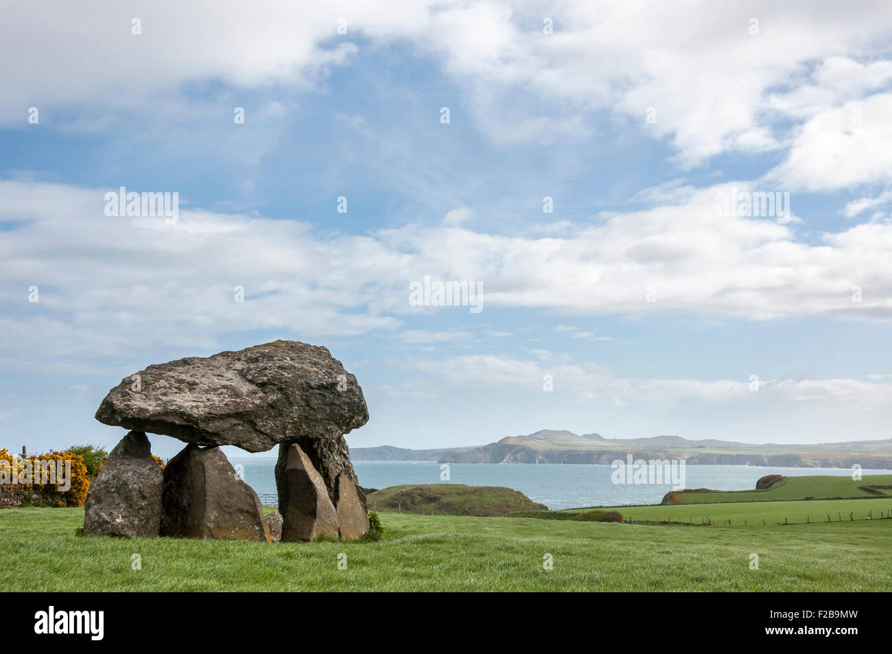 Carreg Samson, eine neolithische Grabkammer befindet sich in der Nähe von Abercastle auf der Küste von Pembrokeshire, Westwales. Stockfoto