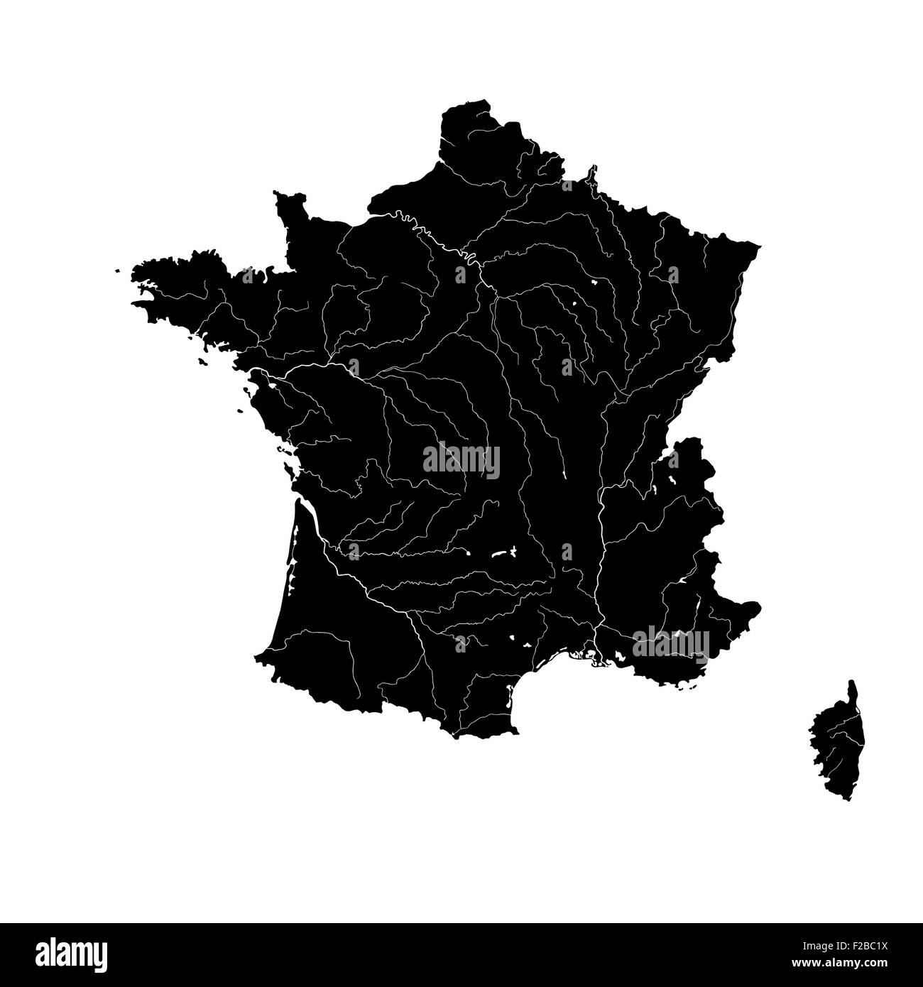 Der Umriß von Frankreich mit Flüssen. Stockfoto