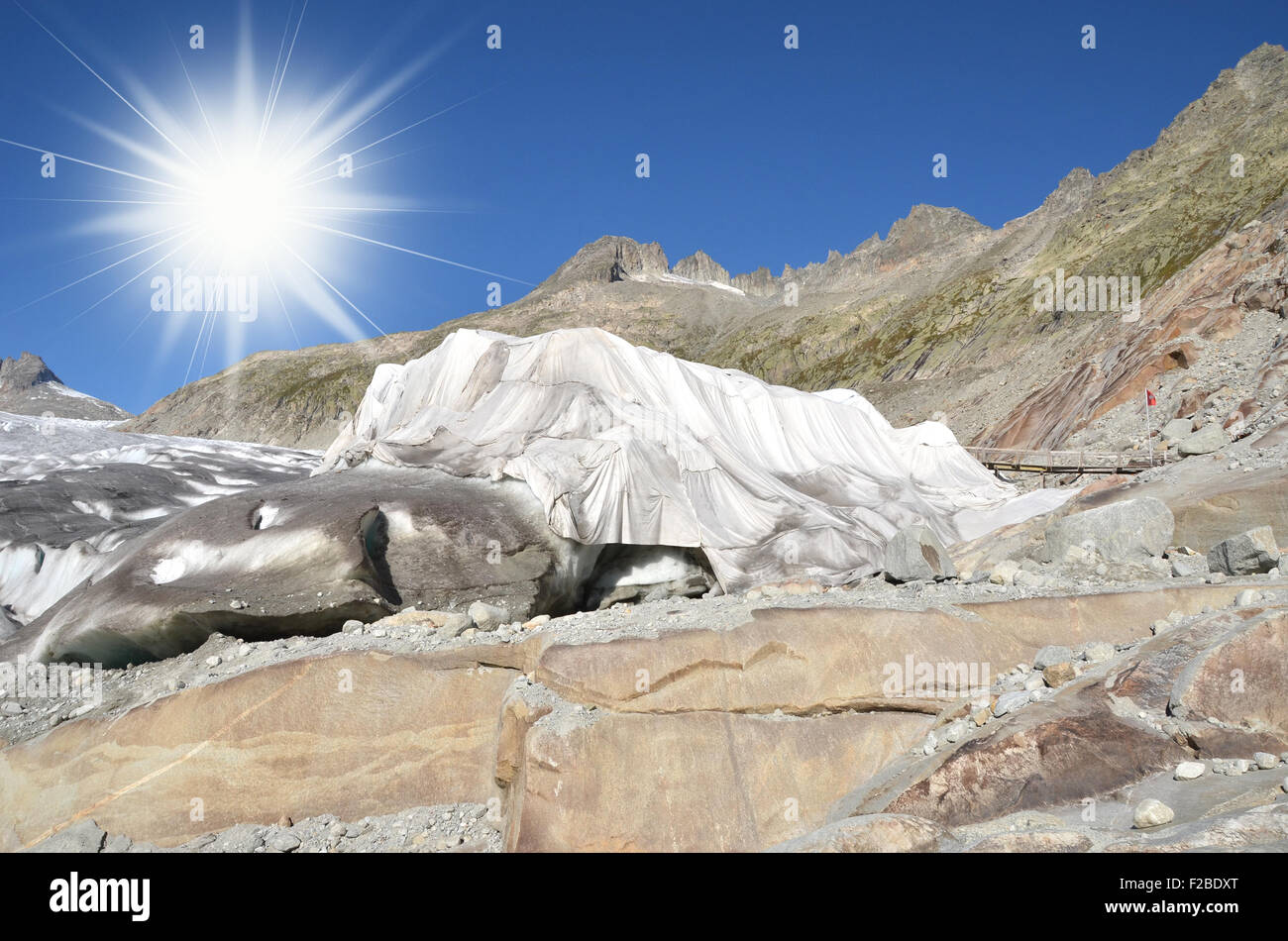 Schmelzenden Rhonegletscher der Schweiz. Blick vom Furkapass Stockfoto