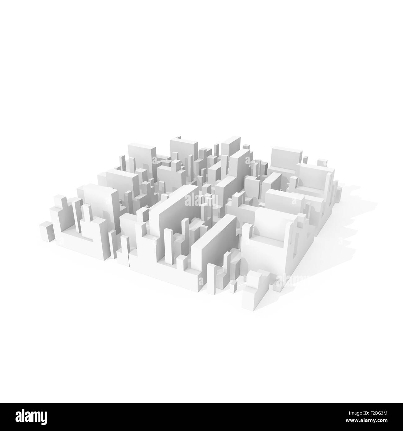 Abstrakte schematische 3d City block isolierten auf weißen Hintergrund mit weichen Schatten Stockfoto