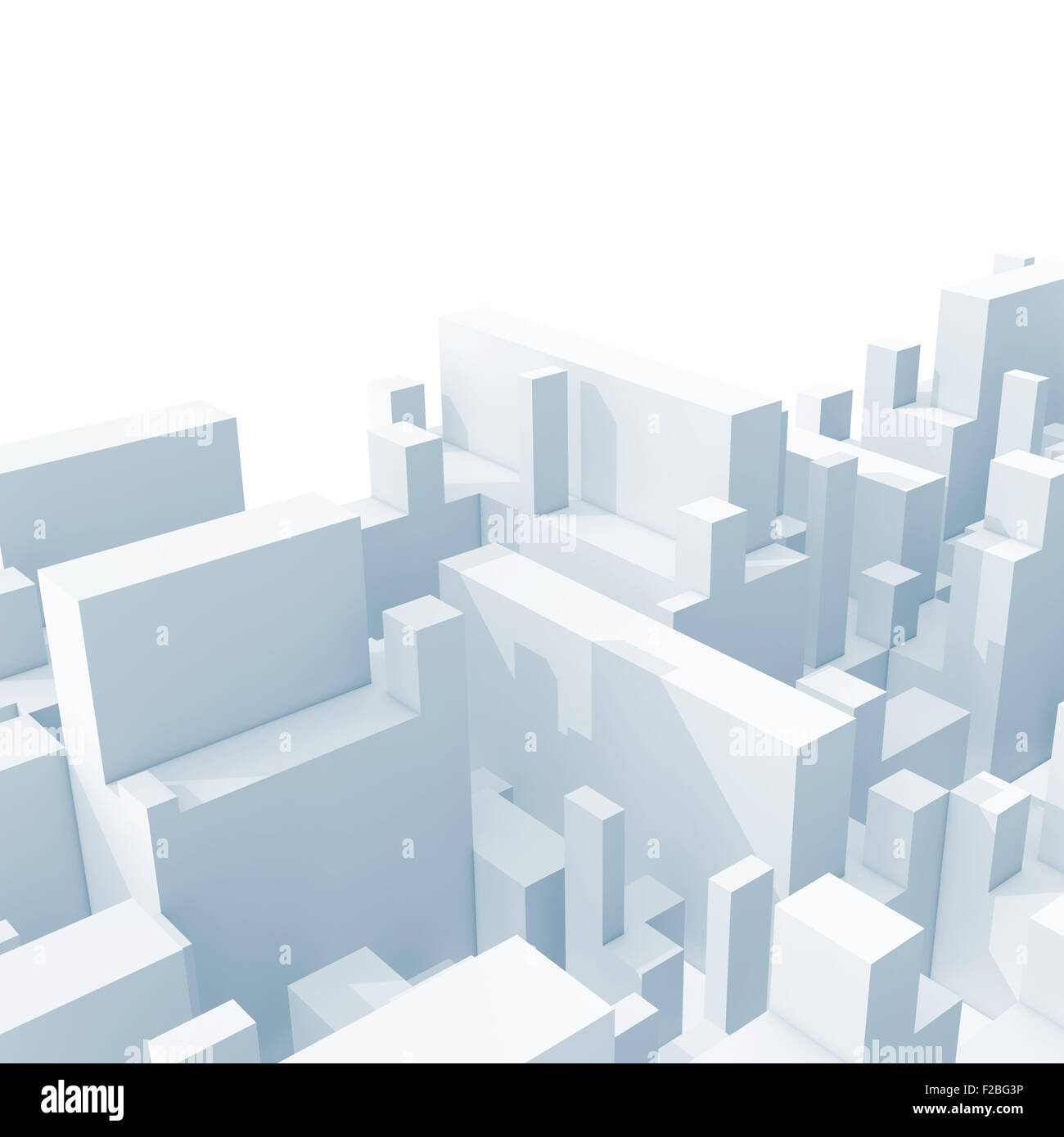 Abstrakte Licht blau schematische 3d Stadtbild isoliert auf weißem Hintergrund Stockfoto