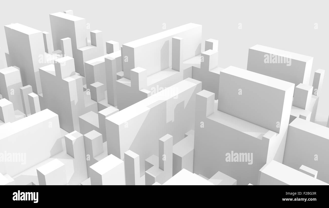 Abstrakt weiß schematische 3d Stadtbild über hellgrauen Hintergrund Stockfoto
