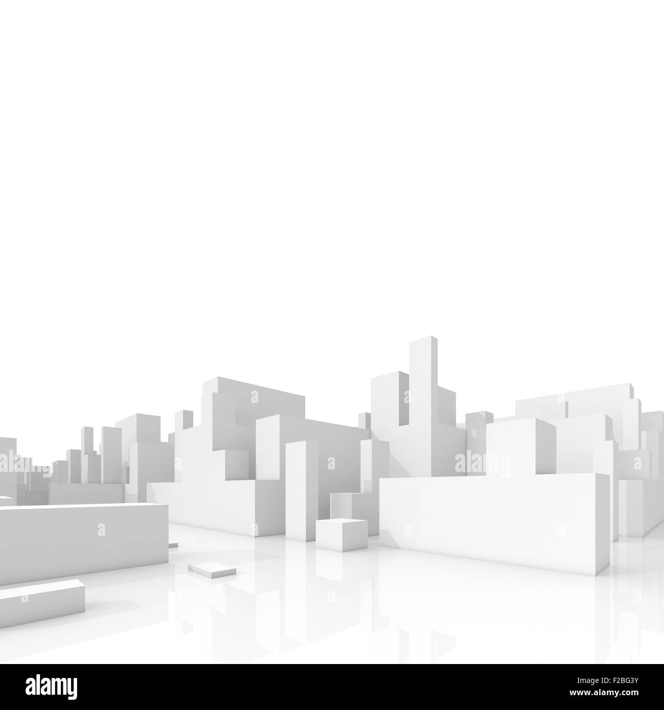 Abstrakte schematische 3d Stadtbild isoliert auf weißem Hintergrund, quadratische Komposition mit gratis-Exemplar-Space-Bereich Stockfoto