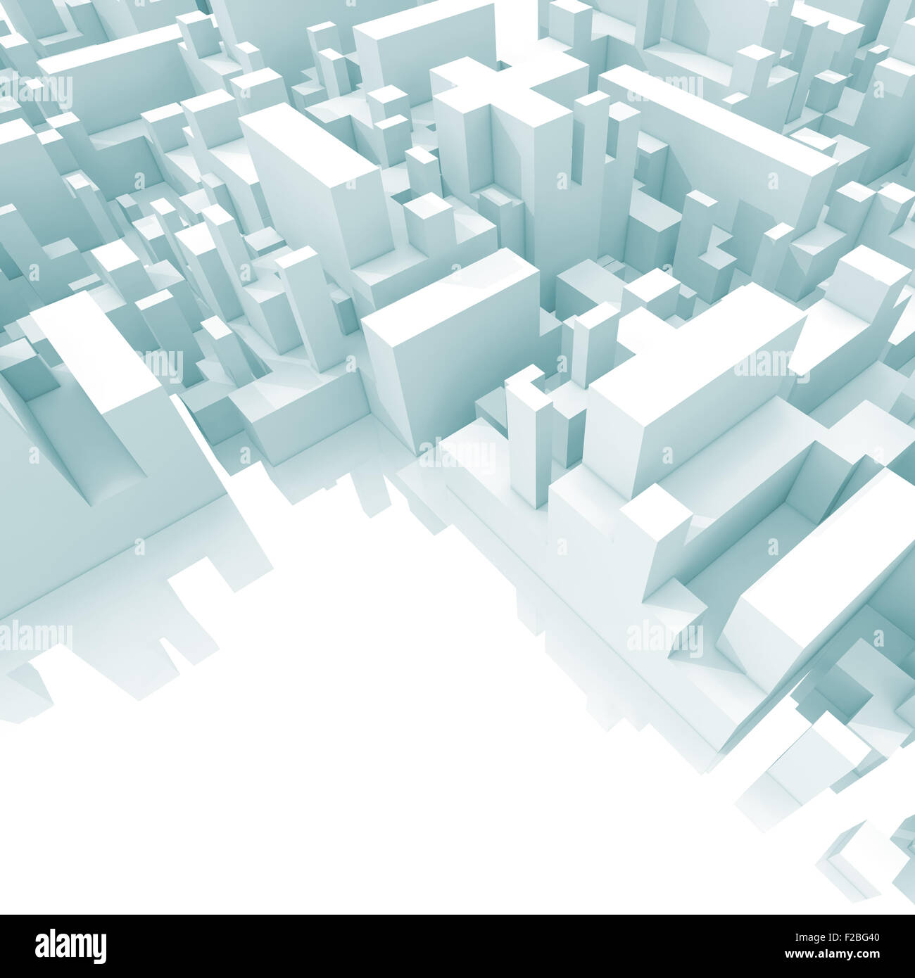 Abstrakte schematische leichte blaue 3d Stadtansicht mit weichen Schatten Stockfoto