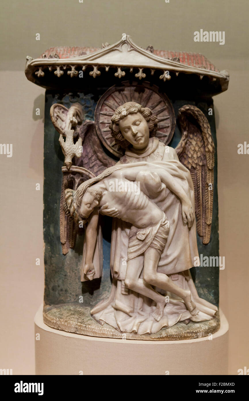 Den toten Christus, unterstützt von einem Engel (die Trinität), Rheinische oder Süden niederländischen Skulptur, ca. 1440 Stockfoto