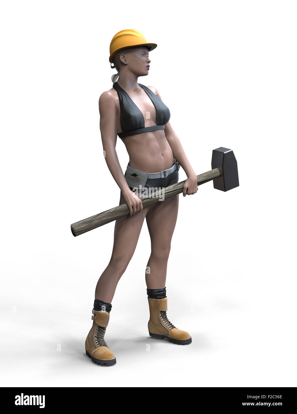 starke Frau mit Vorschlaghammer Stockfoto