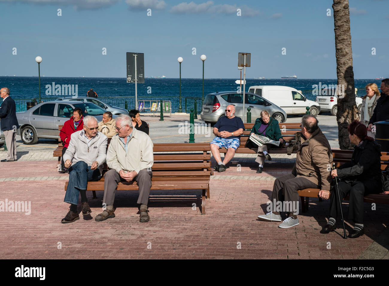 Bugibba, Malta Nordregion des Malta.In der Winter eine ruhige touristisches Gebiet mit überwiegend älteren überwinternde englischen Touristen. Stockfoto