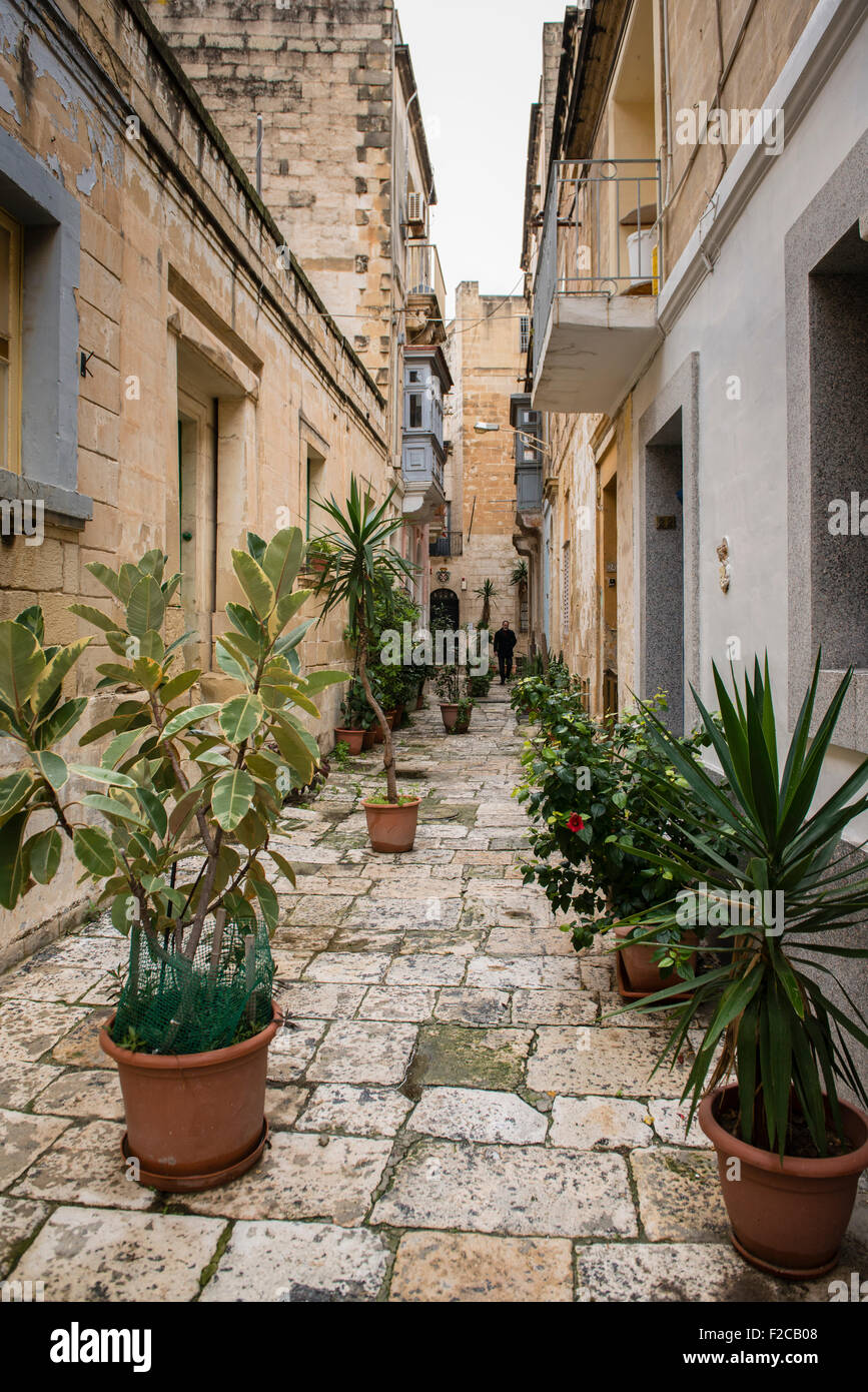 1. Januar 2015 In den renovierten Straßen von Birgu, Teil der drei Städte und die ersten Captal Malta vor Valletta Malta. Stockfoto
