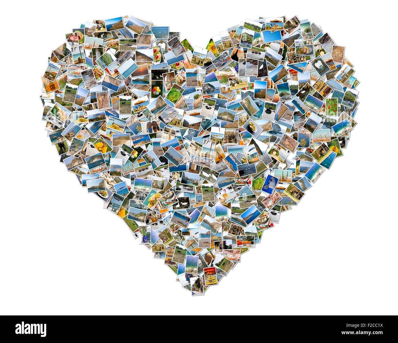 Herzsymbol, Foto-Collage auf weiß Stockfoto