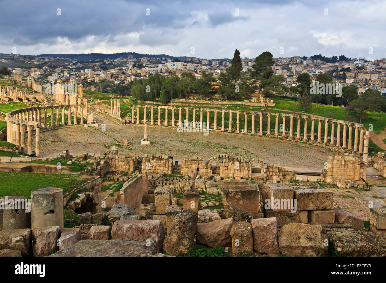 Das ovale Forum in Jerash, Jordanien Stockfoto
