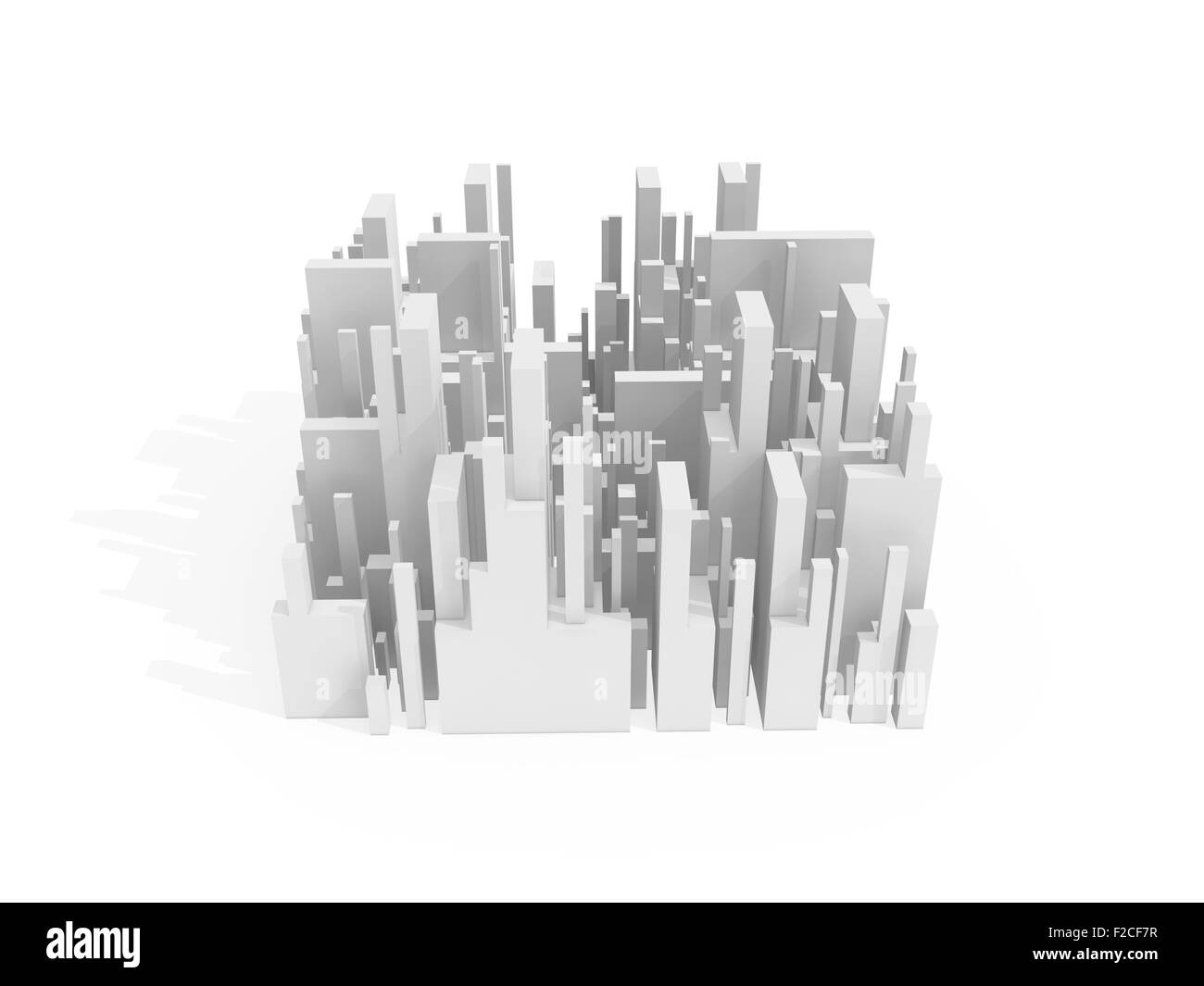 Abstrakte schematische weiß 3d Stadtbild Viertel mit weichen Schatten isoliert auf weiss Stockfoto