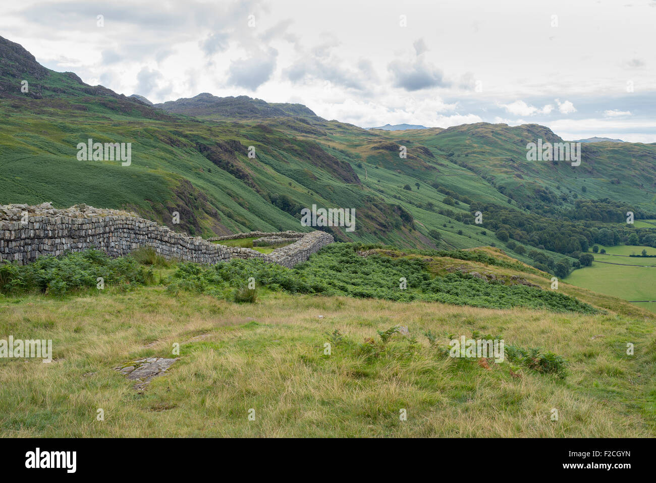 Hardknott römischen Kastells befindet sich auf dem Harknott Pass im Eskdale Tal im englischen Lake District, Cumbria, Großbritannien. Stockfoto
