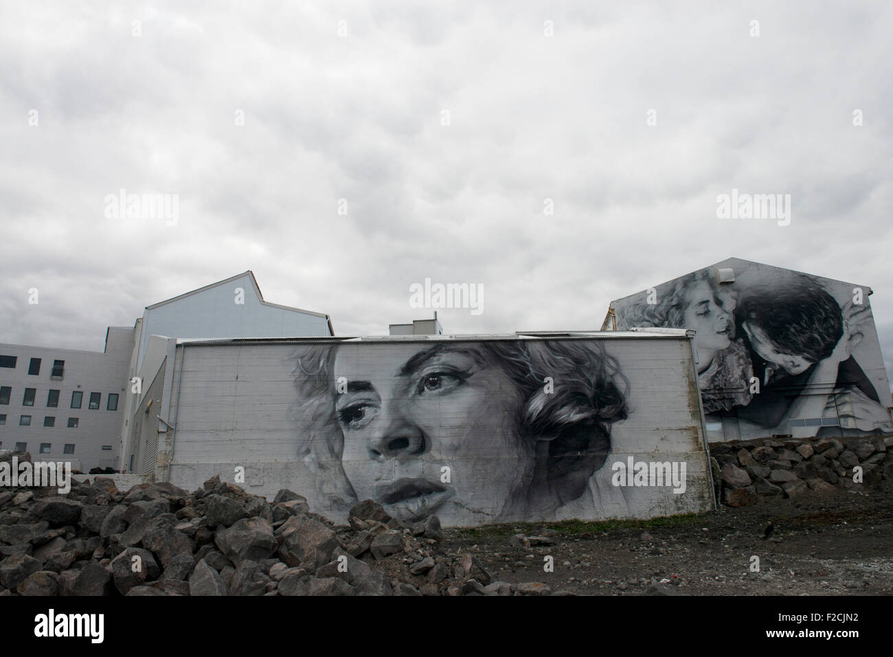 Island ein einzigartiger Ort mit seltsamen Landschaft, ist das Graffiti bekannt Stockfoto