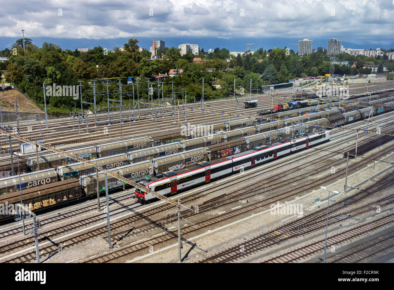 Schienengüterverkehr in Genf, Schweiz Stockfoto