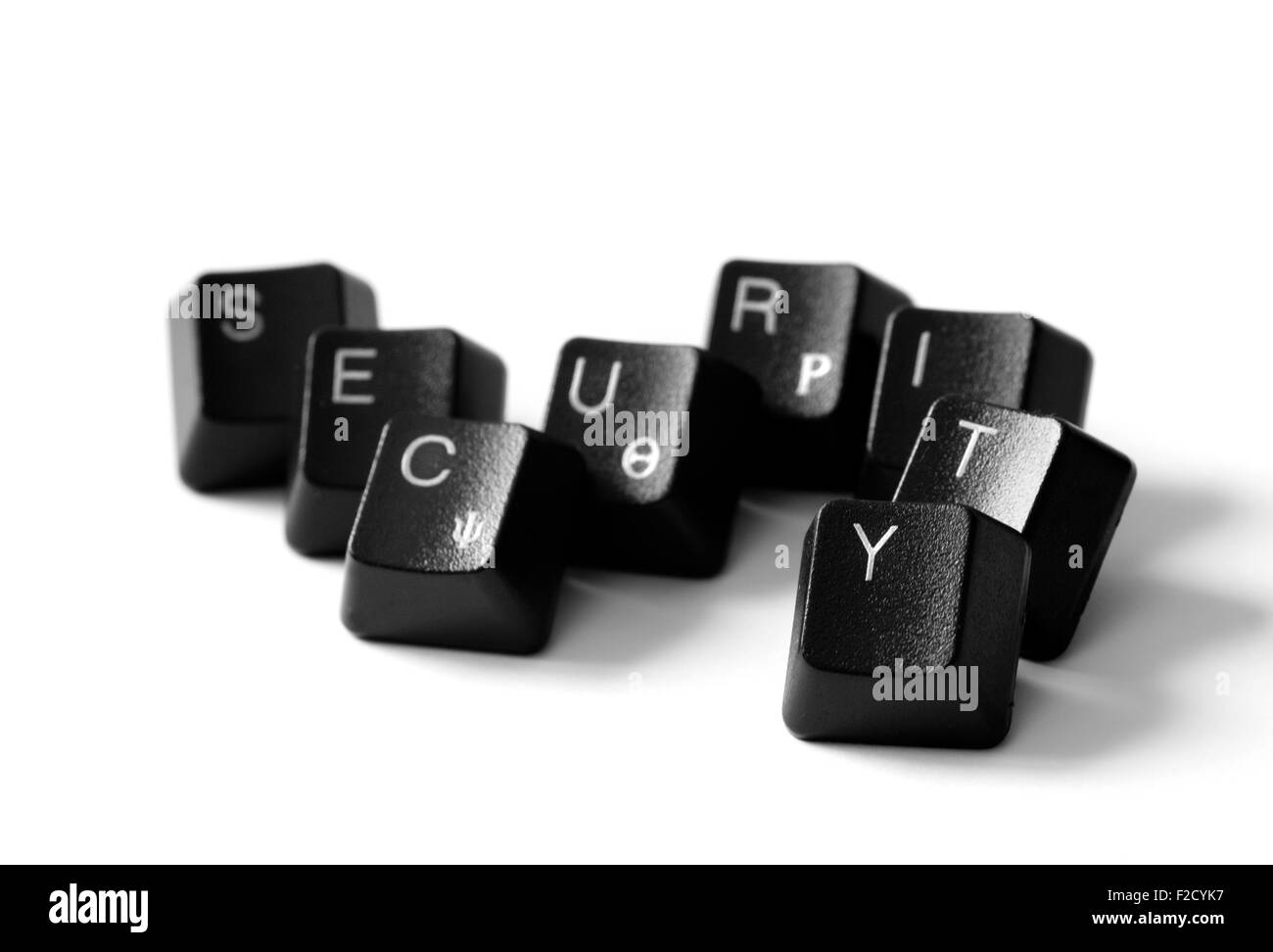 Sicherheitswort mit Tastatur Buchstaben auf weißem Hintergrund zu isolieren. Stockfoto