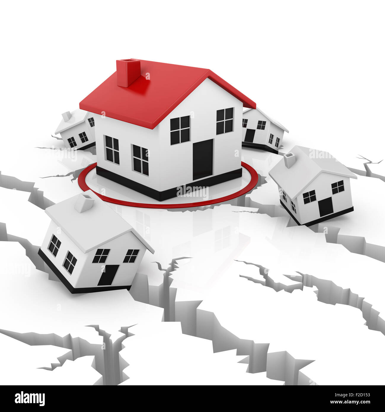 Rissigen Boden und Haus, dies ist ein Computer generiert und 3d gerenderten Bild. Stockfoto