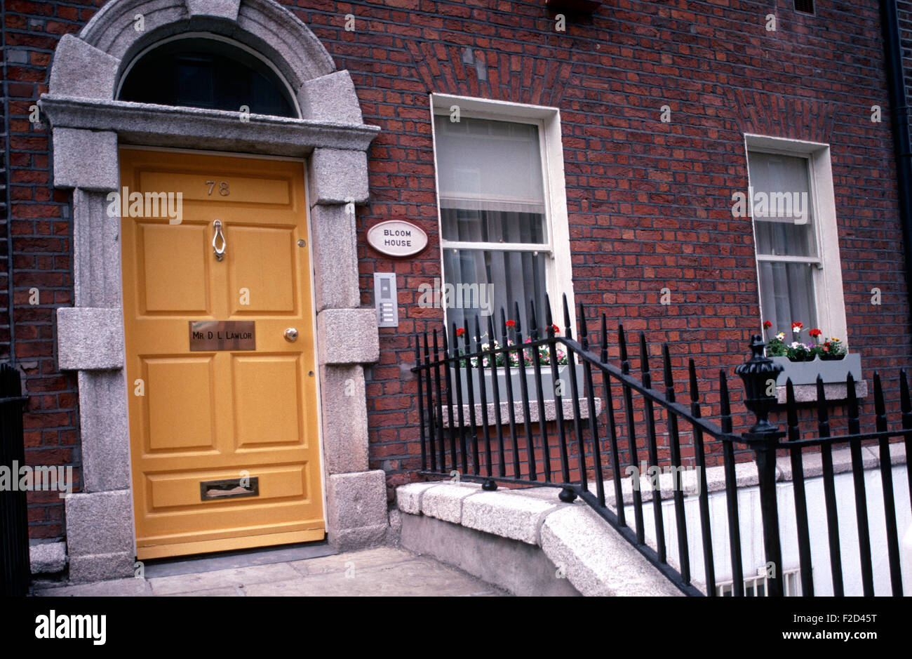 Haus identisch mit Blüten nach Hause am 7 Eccles Street, Dublin, Irland Stockfoto