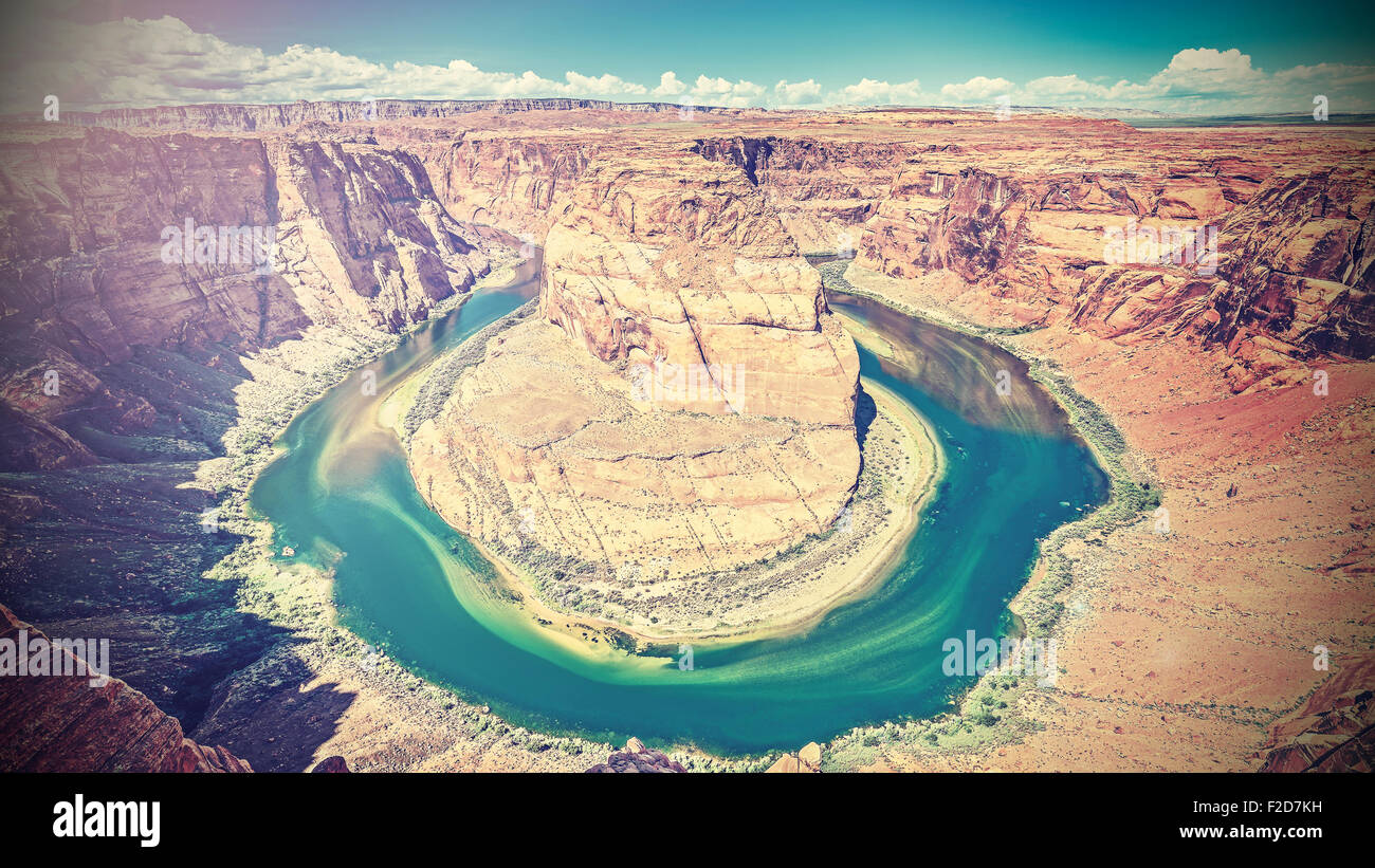 Retro-gefilterte Foto von Horseshoe Bend, Colorado River, Arizona, USA. Stockfoto