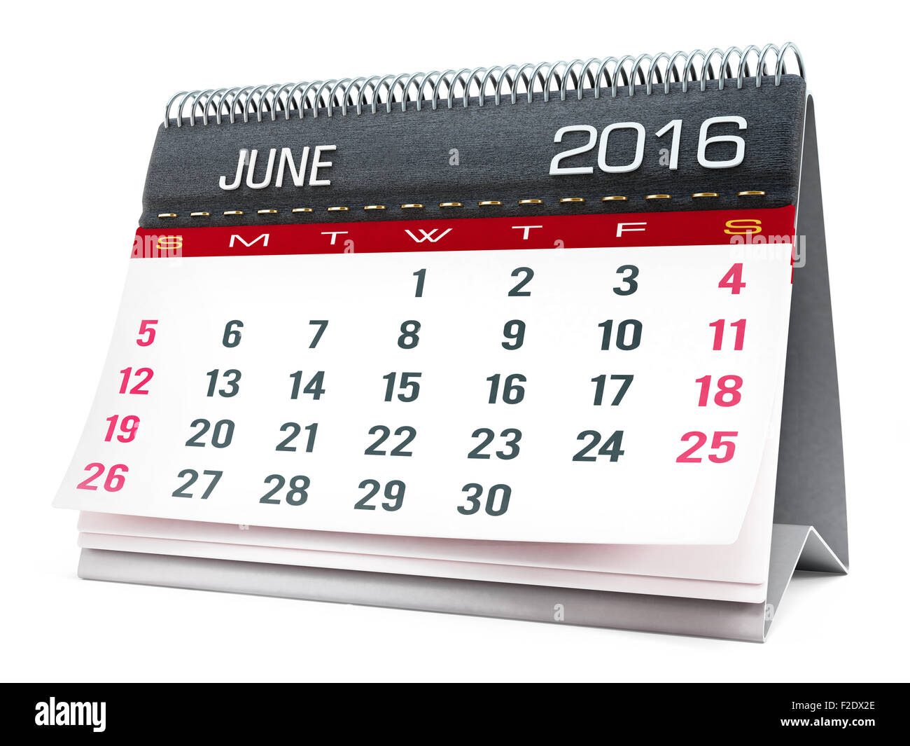 Desktop-Kalender Juni 2016 isoliert auf weißem Hintergrund Stockfoto