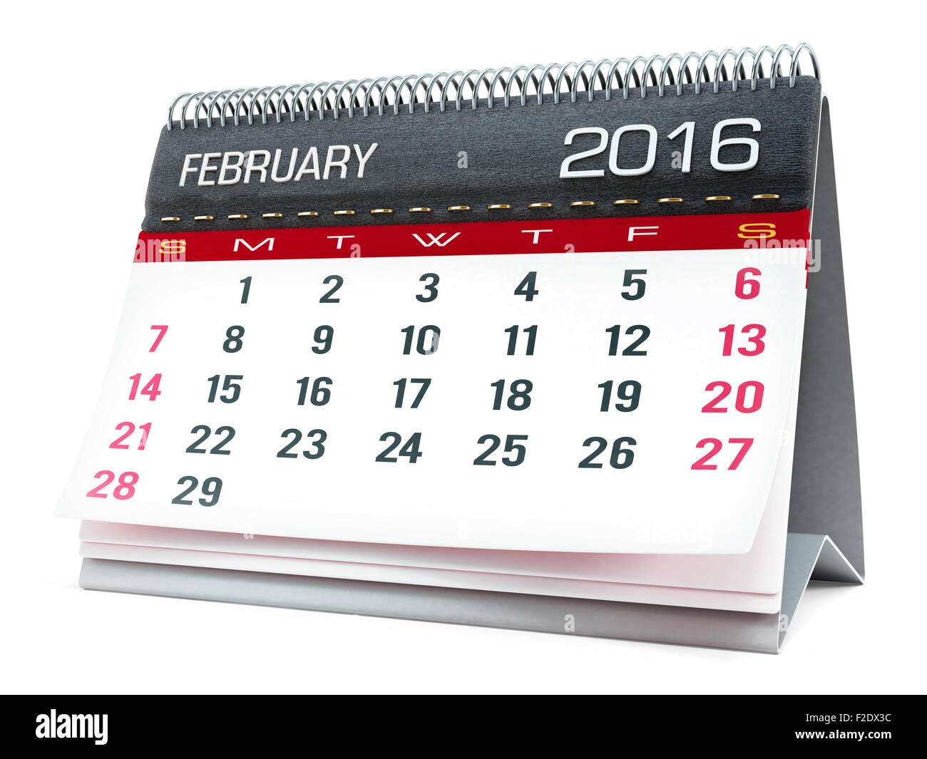 Desktop-Kalender Februar 2016 isoliert auf weißem Hintergrund Stockfoto
