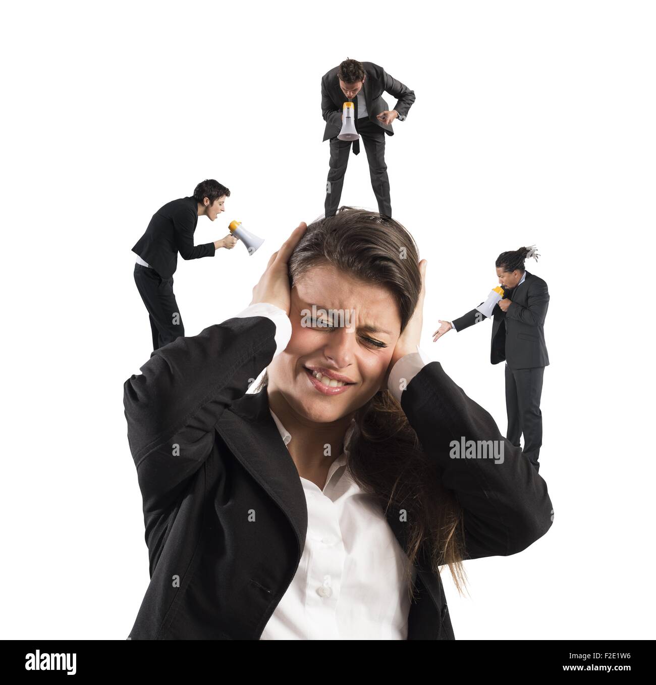 Verärgert durch Schreie Geschäftsfrau Stockfoto